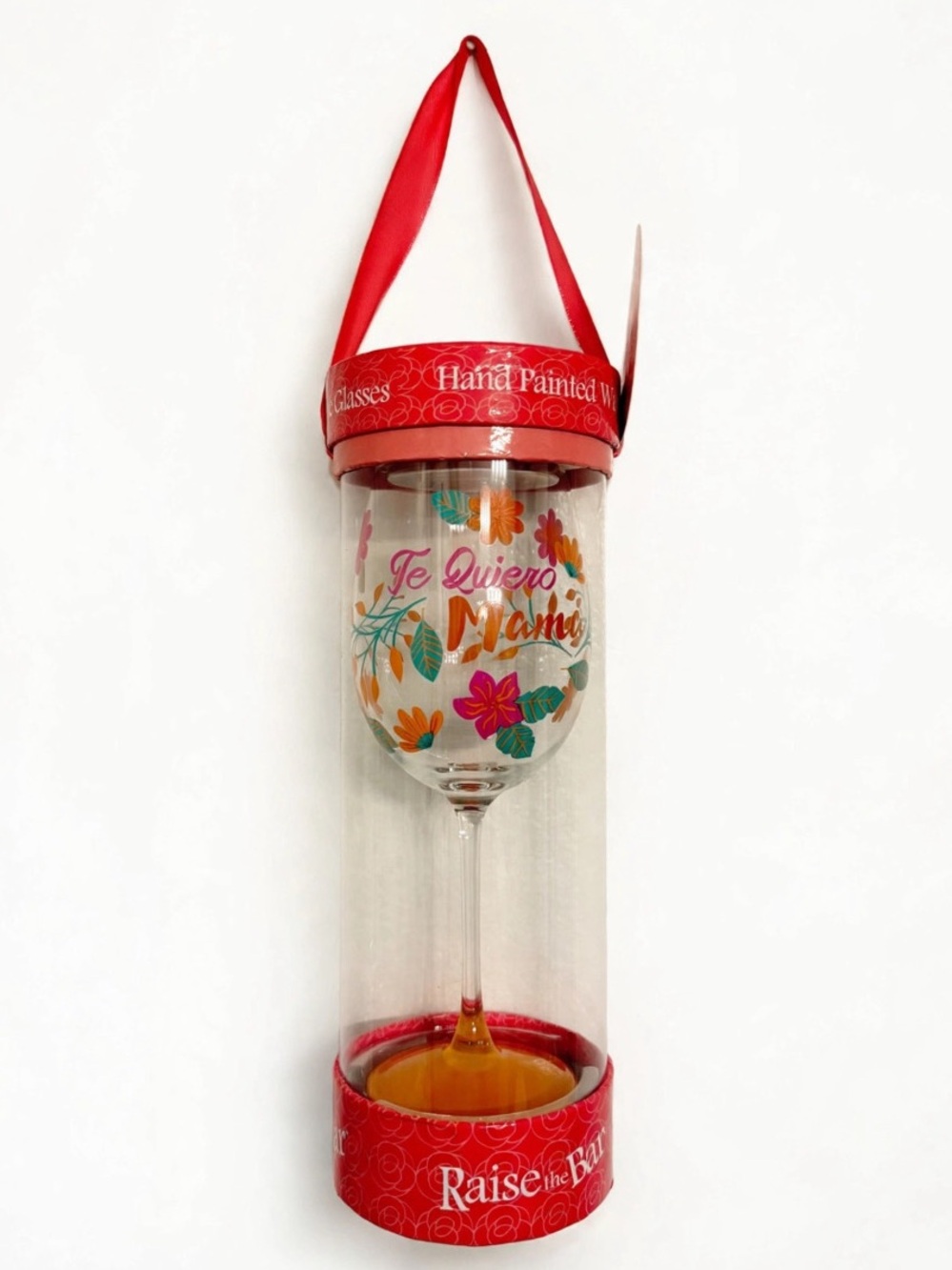 RAISE THE BAR HAND PAINTED TE QUIERO MAMÁ WINE GLASS GIFT FLORAL NWT